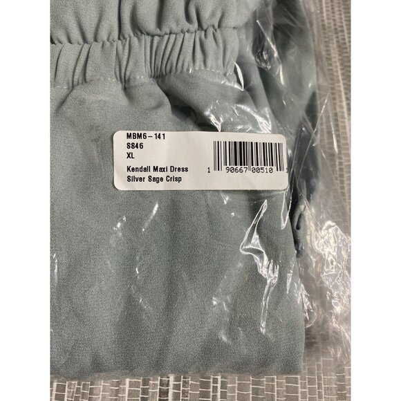 Show Me Your Mumu Kendall Maxi Dress V Neck Slit Blouson Silver Sage Blue XL - Picture 3 of 6